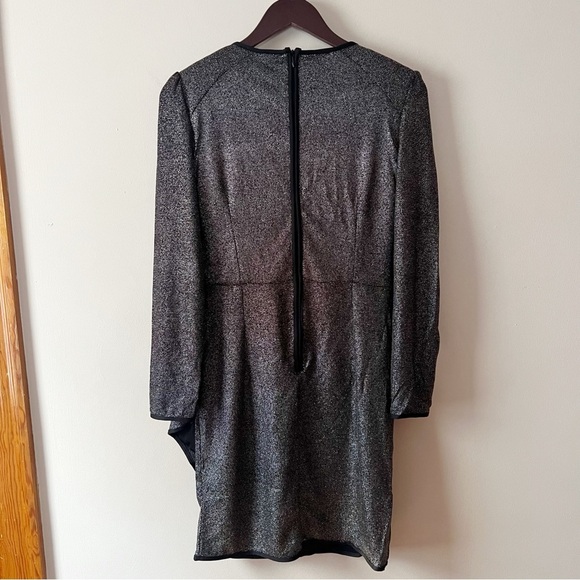 KOTON Shimmer Mini Dress Long Sleeve Party Cocktail Bodycon Black Silver M NWOT - Picture 10 of 12